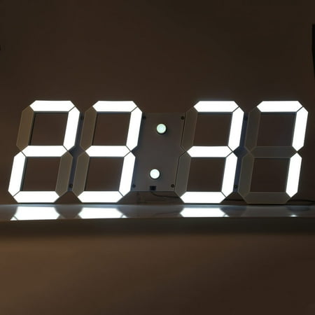 Remote Control Digital LED Wall Clock Alarm Stopwatch Thermometer Countdown Calendar White