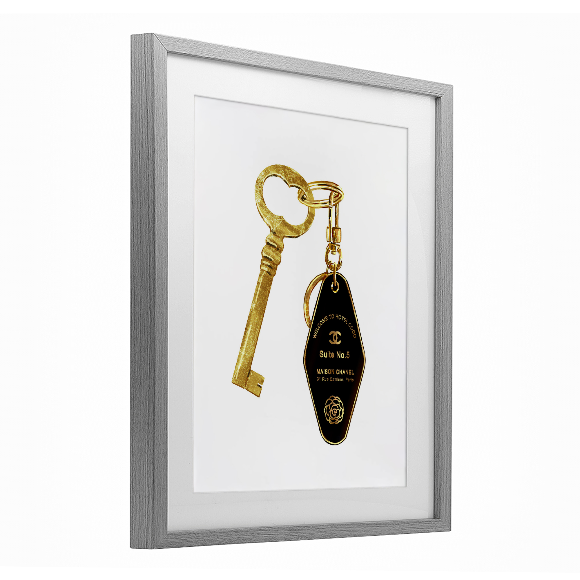 Luxury Fashion Key Gray Framed Print Under Glass, design by Ziwei Li