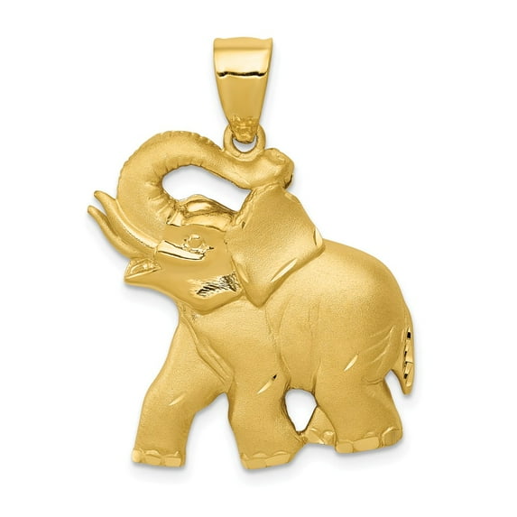 FB Jewels 14K Yellow Gold Solid Satin Diamond-cut Open-Backed Elephant Pendant