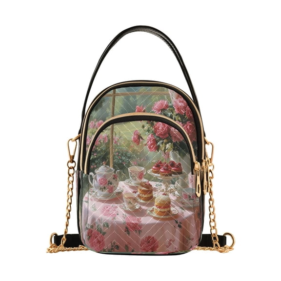 YAZAOO Cross Body Fashion Shoulder Waist Purse Bags Tea Set with Roses Pocket Handbags