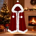 thumbnail image 2 of Wensltd Christmas Hooded Cape for Women Men Trim Ruffle Solid Color Winter Fleece Cozy Warm Holiday Party Outfit Festive Style, 2 of 3