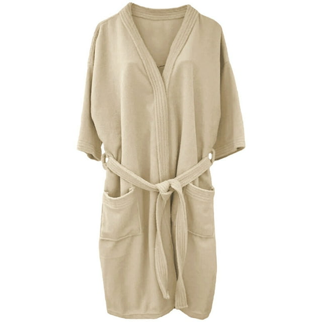 Bata De Baño Rasurada 100% Algodón Absorbente, Extra Suave con Bolsillos Laterales y Cinturón - Unisex y Unitalla-Beige