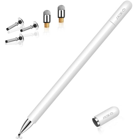 MEKO 2 in 1 Magnetic Disc Stylus Pens for Ipad /Touch Screen Pens for Apple iPhone/Ipad Pro/Mini/Air/Android/Microsoft/Surface and Other Touch Screens Bundle with 5 Replacement Tips-White