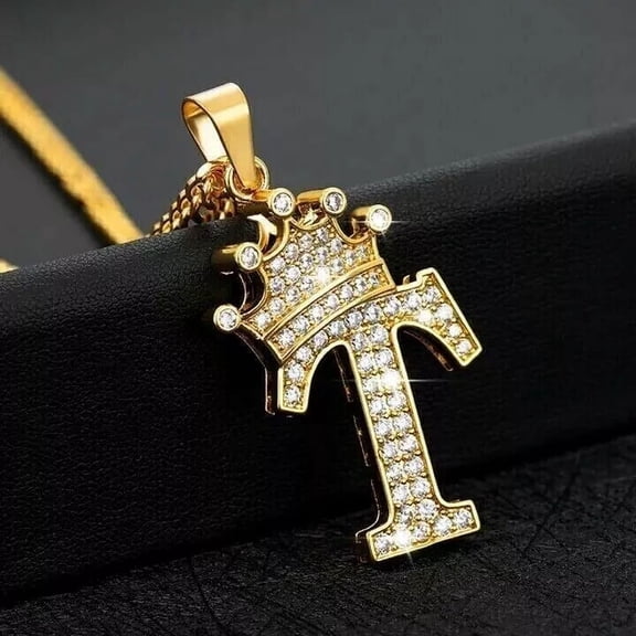 New Jewels 1.25Ct Real Moissanite Crown Initial Letter "B" Pendant 14K Yellow Gold Plated