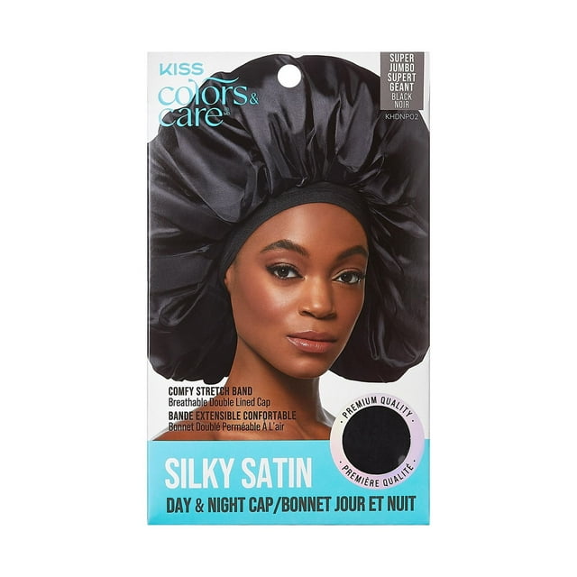 KISS - Colors & Care Silky Satin Day & Night Bonnet Cap, Super Jumbo, Black