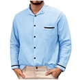 thumbnail image 2 of pstuiky manga larga de hombre, Camisa informal de manga larga con cuello vuelto y botones estampados en color liso para hombre Tops casuales para hombres xxxl, 2 of 6