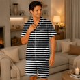 thumbnail image 2 of SONXAHE Couples 2‑Piece Satin Stripe Pajama Set Short Sleeve Button Top Matching Shorts Sleepwear, 2 of 9