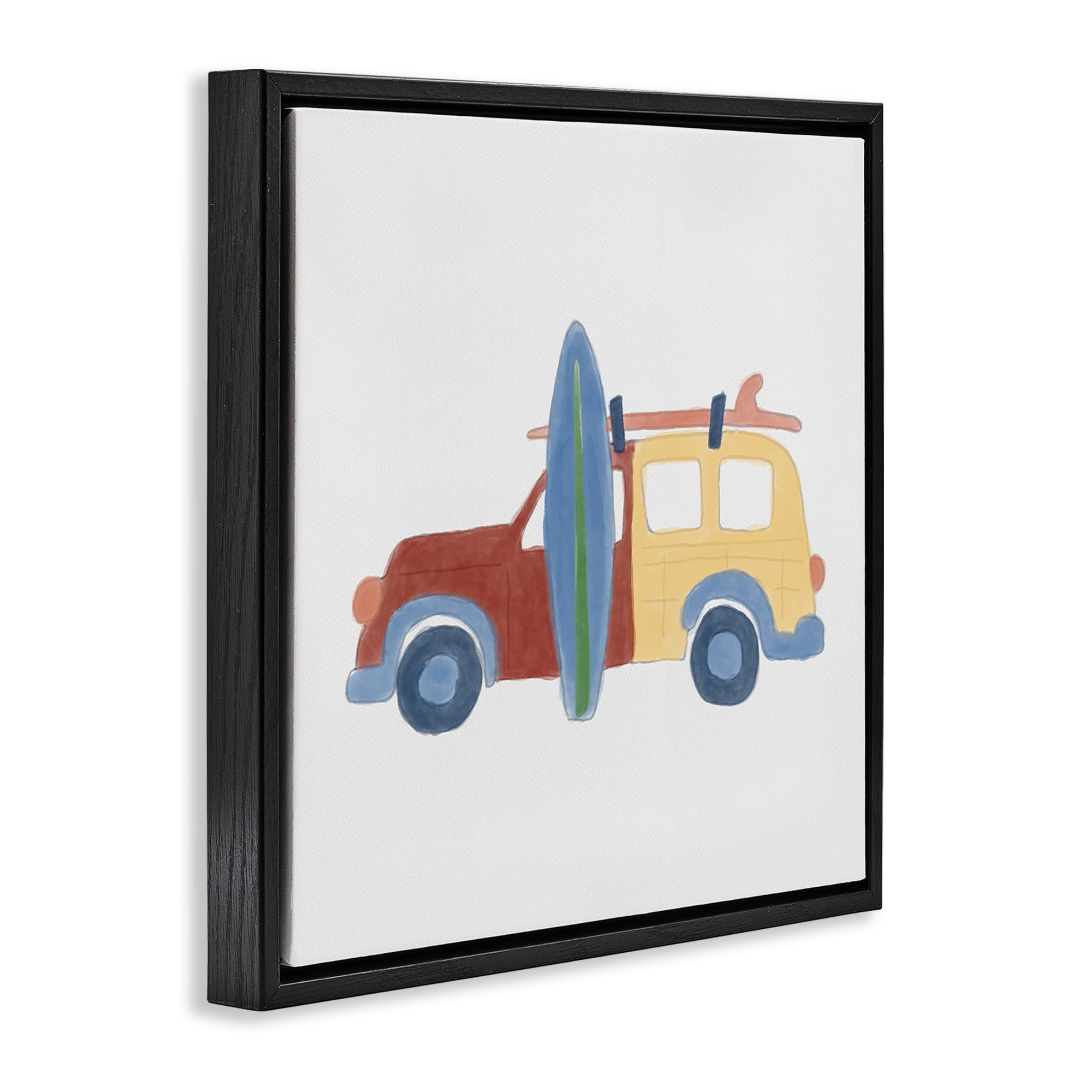 Stupell Industries Summer Beach Wagon Transportation Painting Black Floater Framed Canvas Art Print Wall Art, 18 x 18