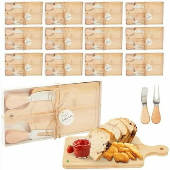 12 Set Bridal Baby Shower Wedding Party Favors Charcuterie Boards Bulk Cheese Mini Cutting Board Gift Set Bamboo with Thank You Tags for Guests for Valentine's Day Housewarming Christmas Birthday
