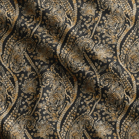Soimoi Asian Paisley Print, Silk Fabric, Decor Sewing Fabric by The Yard 42 Inch Wide,Decorative Fabric for Shirts Suits Ties, Black