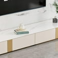 thumbnail image 4 of FHKJ HOME 94.5" Modern TV Stand for 75+ Inch TVs, Sintered Stone Top Media Console with 4 Drawers, White & Gold, 4 of 6