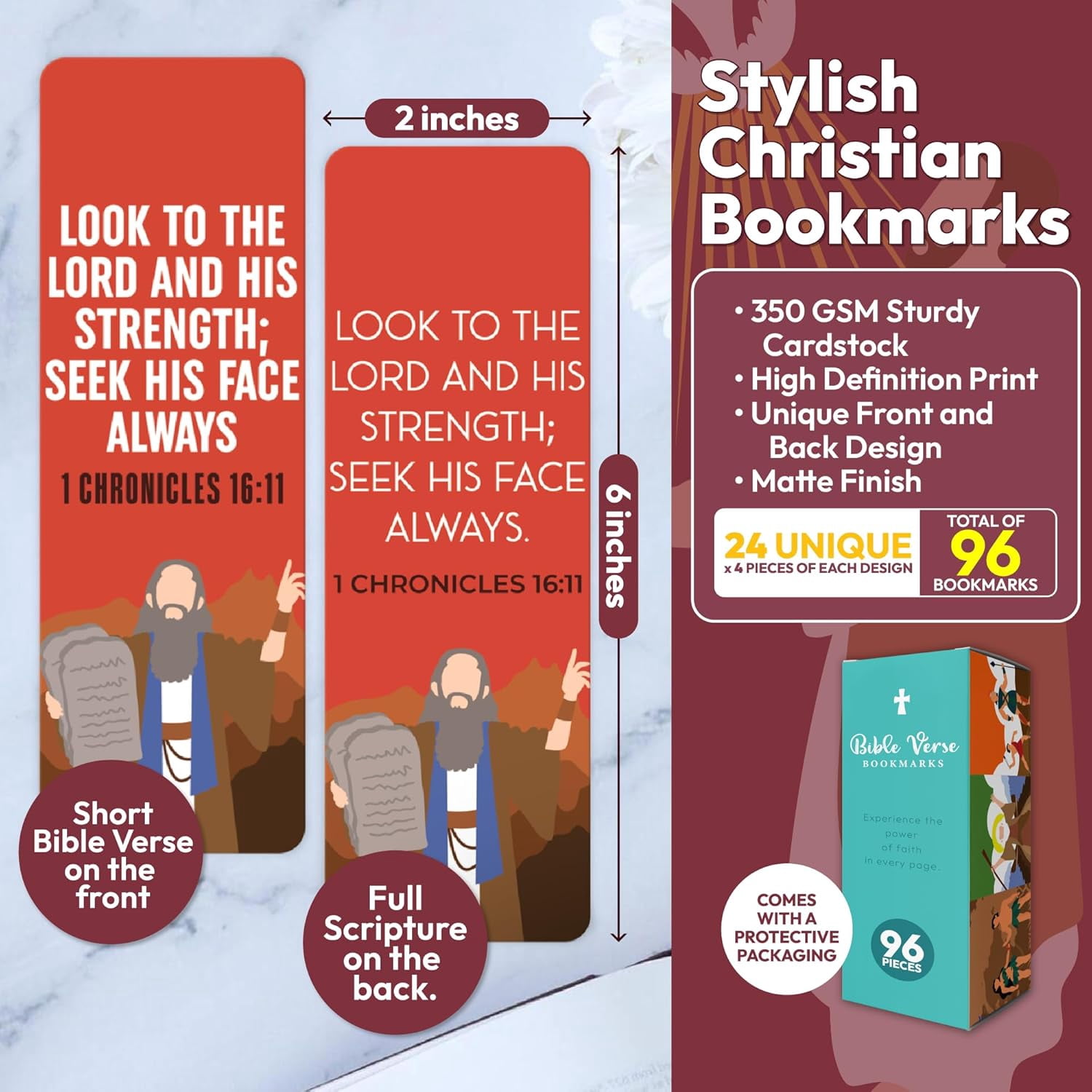 96 Pack Christian Bookmarks with Inspirational Bible Verses, Unique, Vibrant Bible Bookmark, Bulk Christian Gifts for Church Groups, Bible Study, Classroom