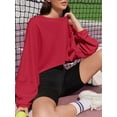 thumbnail image 5 of Women Long Sleeve Crew Neck Loose Fit Casual Cropped Sweatshirts Tops, 5 of 5
