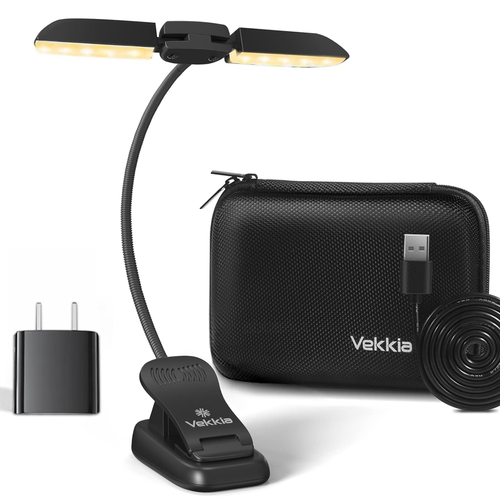 Vekkia 14 LED Rechargeable Book Light with Charger & Travel Case, Cover Both Page, Warm/White