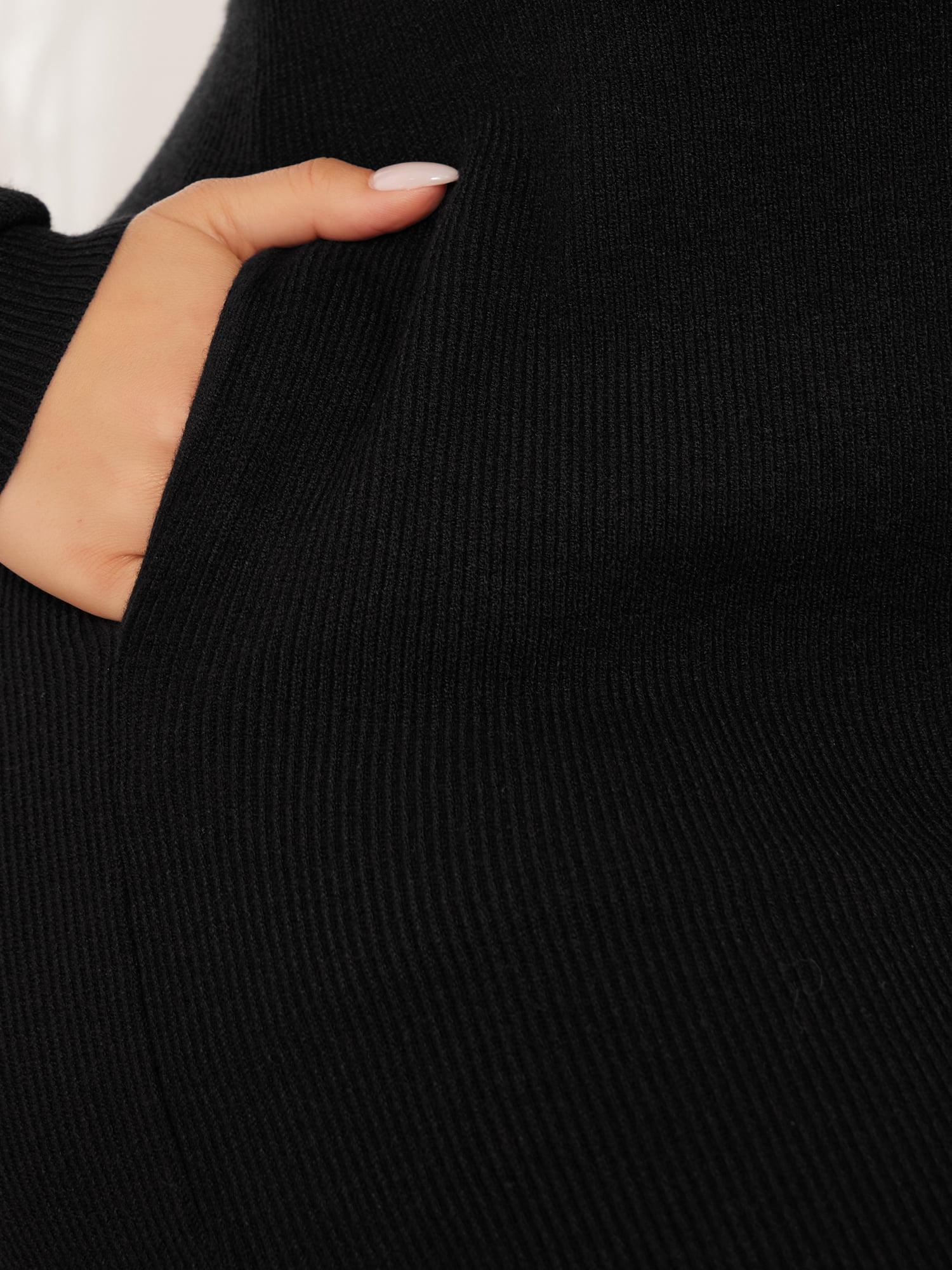 DARING DIVA Plus Size Women Fall Sweater V Neck Knit Pullover Dress 1X Black
