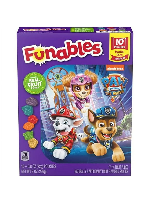 Funables Fruit Snacks, Paw Patrol Shaped Fruit Flavored School Snacks, Pack of 10 0.8 ounce Pouches