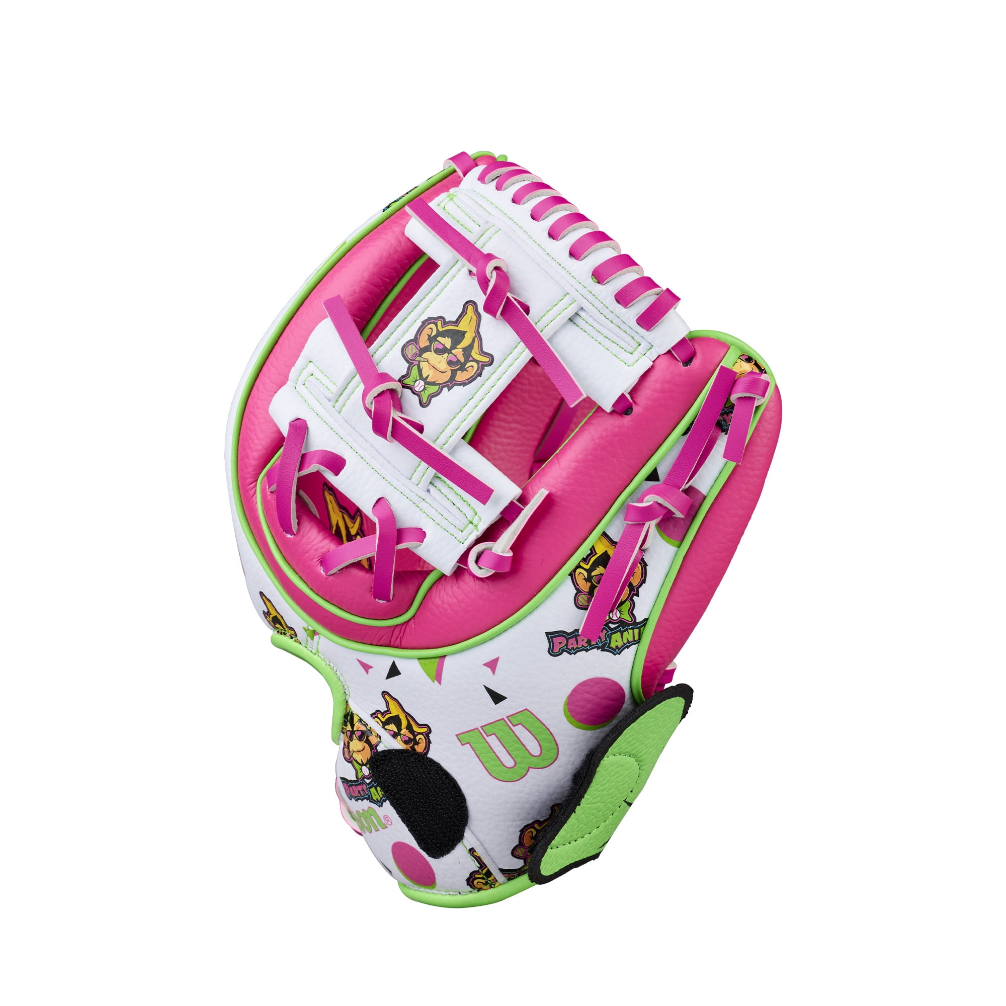 Wilson 2026 A200 EZ Catch Party Animals 10” T-Ball Glove - Flamingo Pink/White/Neon Green, Right Hand Throw
