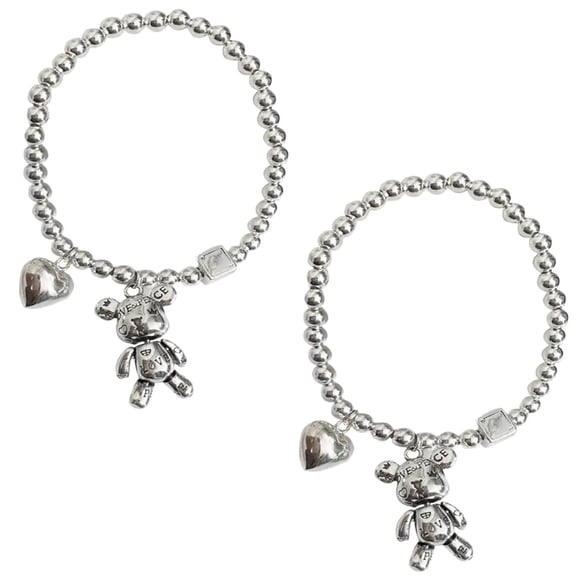 Brazalete de oso BearLuxe 2Pzas 9cm 5mm Acero Inox/Resorte Plata.