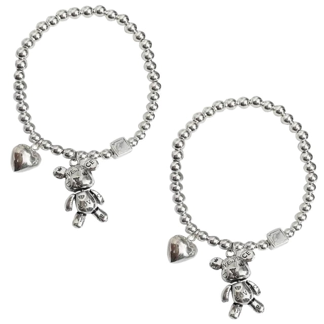Brazalete de oso BearLuxe 2Pzas 9cm 5mm Acero Inox/Resorte Plata.