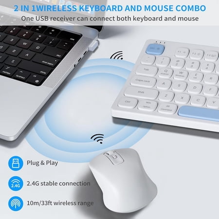 HRTGFD-Wireless Keyboard and Mouse Combo 2.4G Lag-Free Cordless Full Size Quiet Keyboard for Computer Mac PC Windows