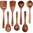 thumbnail image 4 of Juego de 7 sartenes antiadherentes de madera para cocina, 100 % teca natural, incluye espátula, cucharas, espátula para freír y tenedor para ensalada., 4 of 8