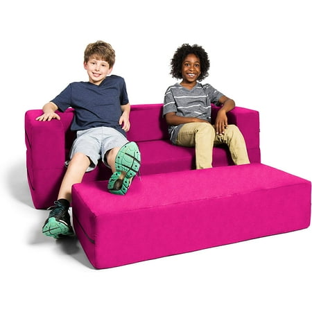 UPC: 0845628057438 | Jaxx Zipline Sofa & Large Ottoman 3 in 1 Fold Out Sofa  Big Kids Edition  Fuchsia