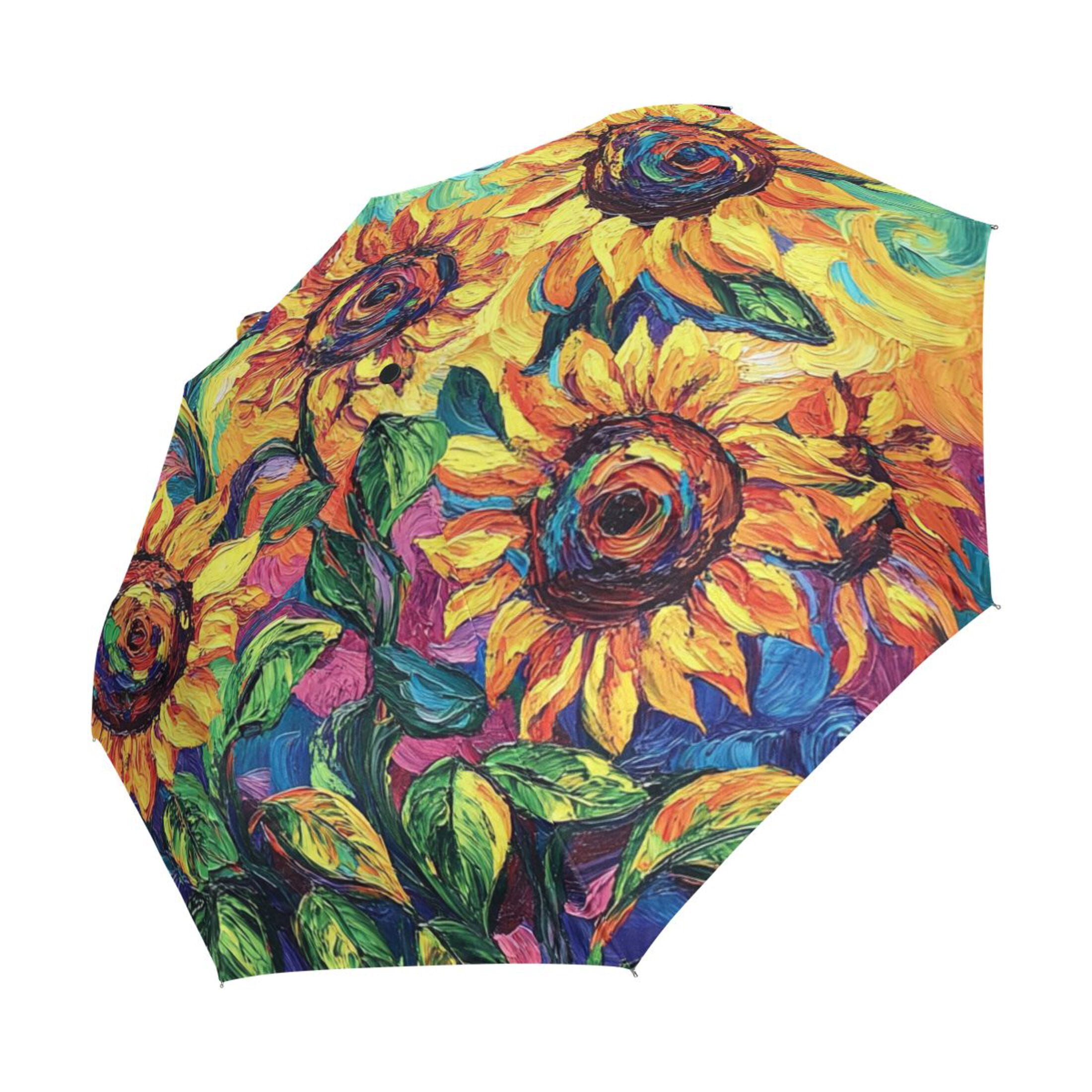 BZSMCE One-Touch Auto Open Close Rain Umbrella With Creative Vibrant Sunflowers in Bloom Pattern