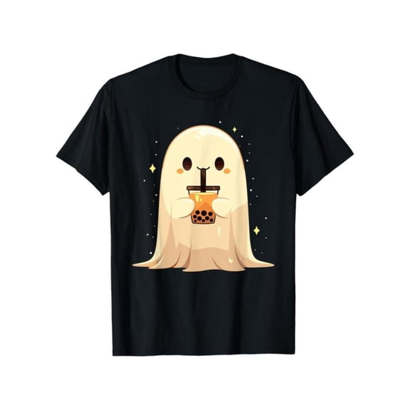 Halloween Drinking Boba Milk Tea Kawaii T-Shirt, Cute Animal Graphic Tees, Casual Short Sleeve Tops for Women, Funny,cotton,black,S-5XL