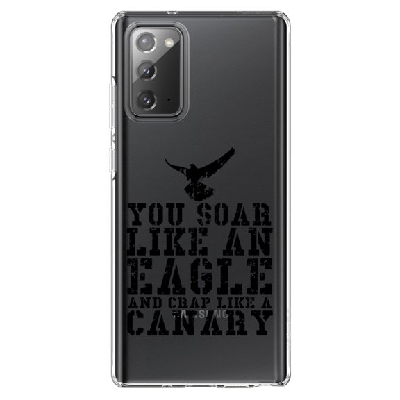 DistinctInk Clear Shockproof Hybrid Case for Samsung Galaxy Note 20 (6.7" Screen) - TPU Bumper Acrylic Back Tempered Glass Screen Protector - Soar Like Eagle, Crap Like a Canary