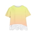 thumbnail image 3 of AJTQTH Girls Tops Kids Summer Gradient Printed Cute Lace Patchwork Tees Short-Sleeved Crewneck Tshirts Blouses Shirts for Summer Casual Party Holiday Beach Clothes Multicolor#06 13 Years, 3 of 4
