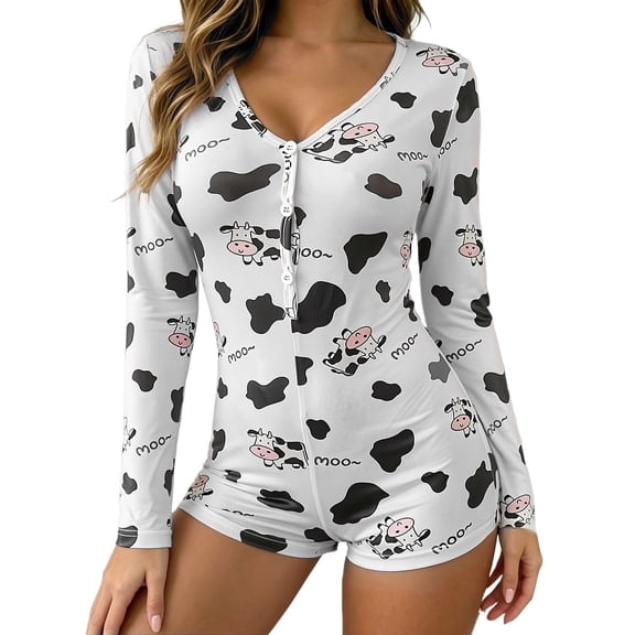 Weebloom Womens Pajamas Onesie Slim Fit Short Sleeve Button Up Jumpsuit Fall Winter Pyjamas Sleepwear,Size S-3Xl