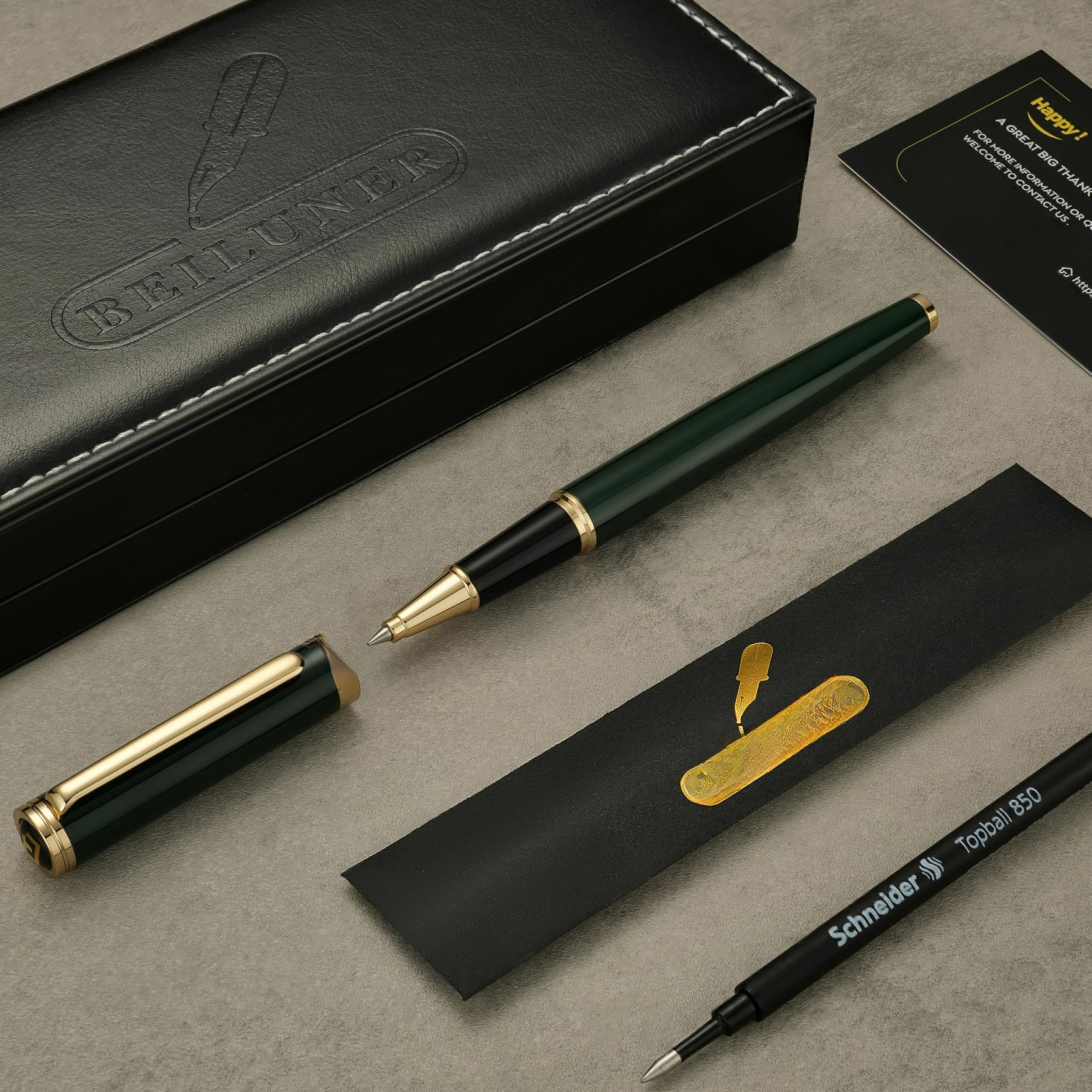 Luxury Rollerball Pen  Stunning Green Lacquer With Trim Noble And Elegant Designs Ink Refill Gift Set For Men & Women Refillable Executive Writing Nice Pens