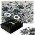 thumbnail image 2 of Ambesonne Navy Blue Jigsaw Puzzle, Wild Monochrome Flowers, Heirloom-Quality Fun Activity for Family Durable Cardboard, 1000 pcs, Dark Petrol Blue Coconut, 2 of 5