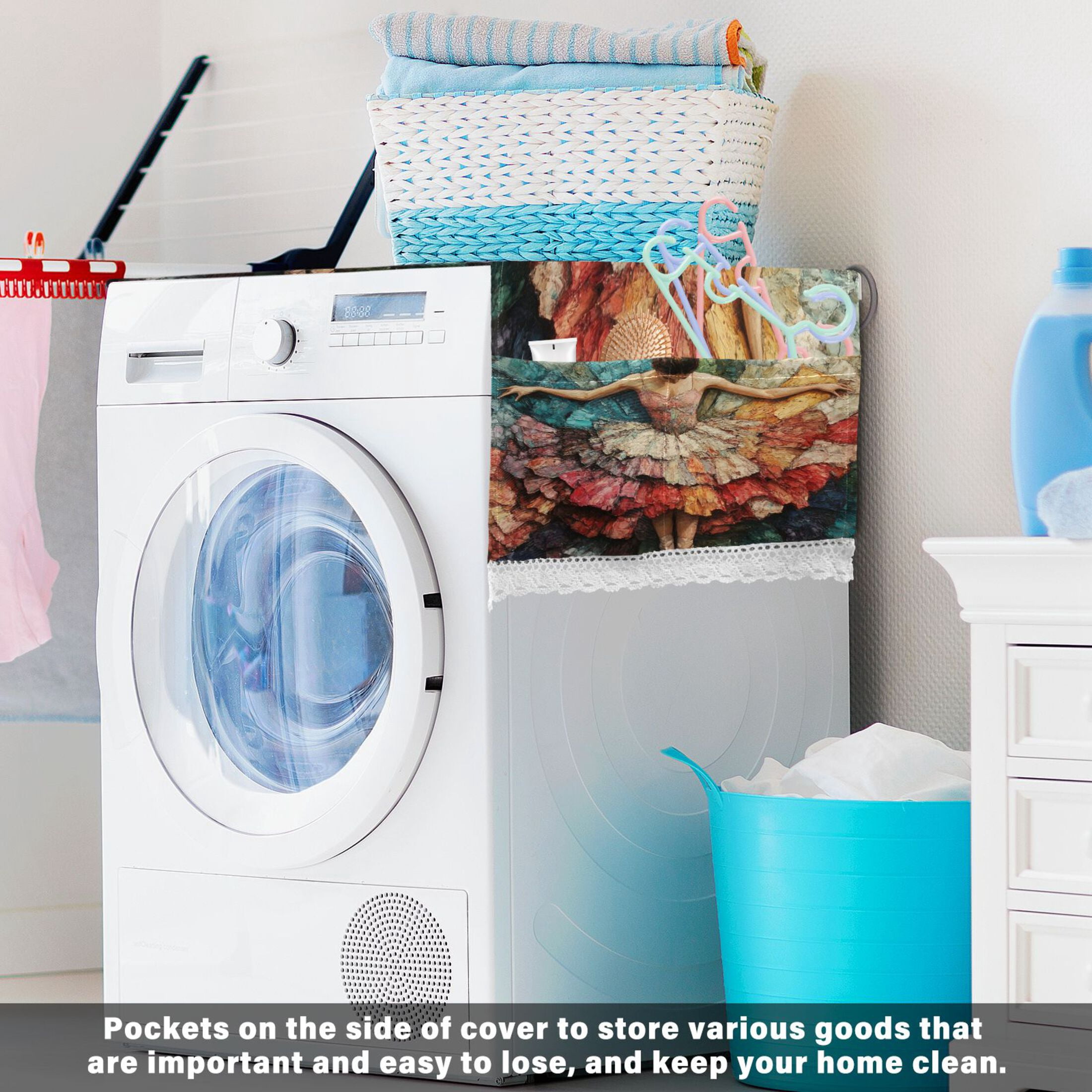 The Elegant BalletWasher and Dryer Covers Dust-Proof and Oil Resistant Fridge Cover with 4 Storage Pockets Washing Machine Top Cover for Laundry Kitchen Home 51.2 x 22 In