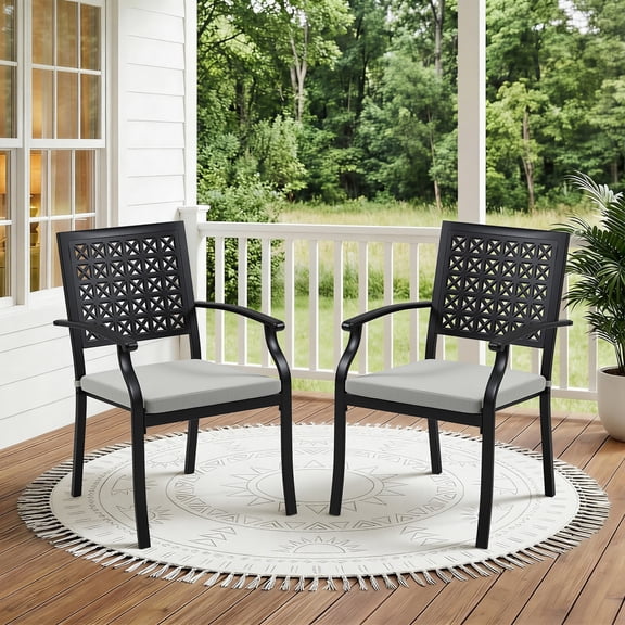 2-Piece Patio Dining Chair Set with Cushions, Outdoor Metal Chairs with Armrests, for Garden Backyard Pool