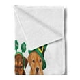 thumbnail image 2 of Clover Soft Flannel Fleece Throw Blanket, Dog Lover Themed Photo with Puppies with Irish Hats, Cozy Plush for Indoor and Outdoor Use, 50" x 60", Caramel Jade Green, by Ambesonne, 2 of 5