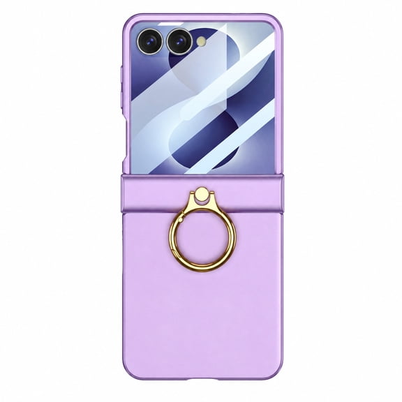 Skyskine For Samsung Galaxy Z Flip8 Case with Hinge Protection & Ring Holder, Built-in Front Screen Protector, Slim Matte Shockproof Hard PC Protective Cover For Samsung Galaxy Z Flip8, Purple