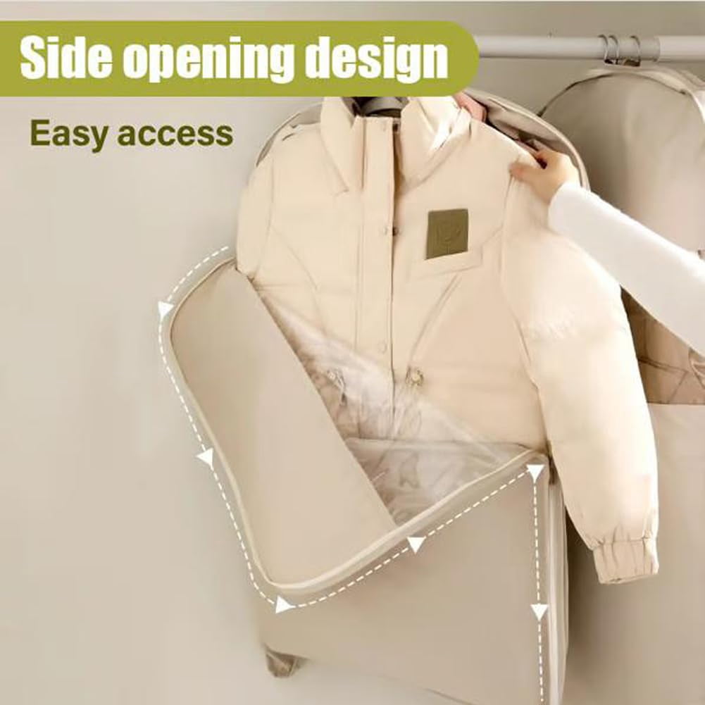 Hanging Garment Bag with Compression Zipper, Space Saving Closet Organizer for Coats Jackets Suits, Waterproof Clothes Storage Bag