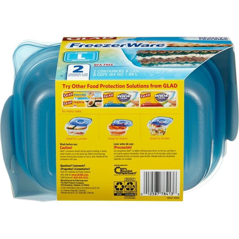 Gladware - Freezerware 64oz - Large Rectangle - 2ct 