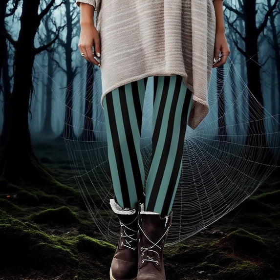 WAGUTH Womens Halloween Leggings Color Block Stripe Printed Stretchy Yoga Pants High Waisted Skinny Tights for Halloween Party