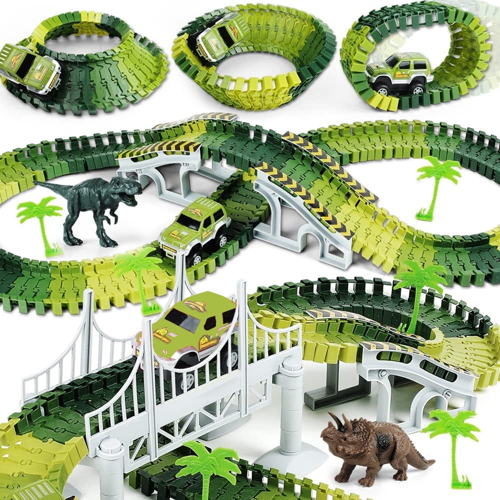 LAYADO Dinosaur Toys for Kids 35, Dinosaurs Road Race Track Toy Car