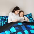 thumbnail image 5 of Feelyou Cartoon Pixelate Miner Full Size Comforter Sets, Blue Square Abstract Bedding Comforter Set, Fashion Honeycomb Reversible Bedding Sets, Breathable Home Decor, 3pcs, 5 of 8