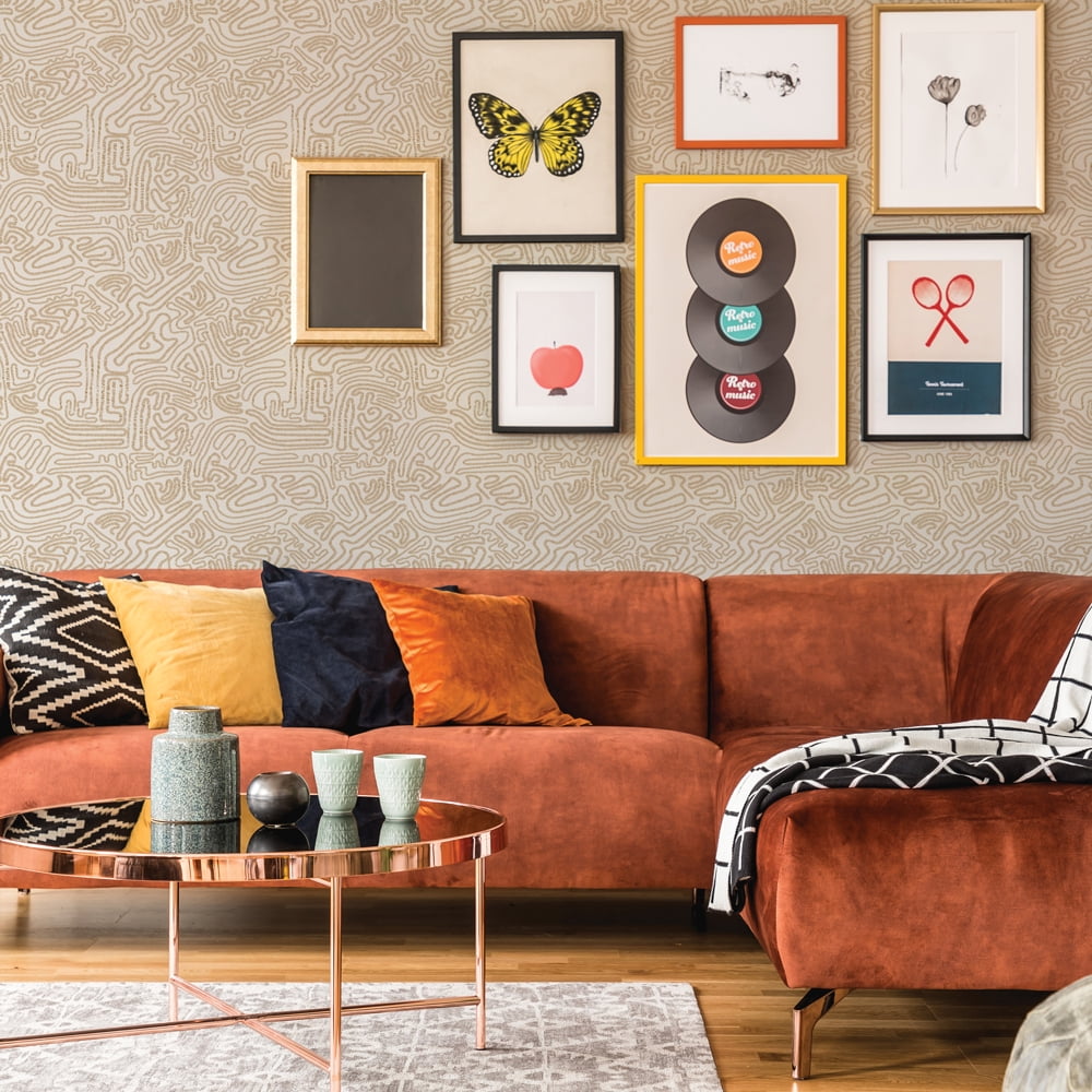 Tempaper Sketch Taupe Peel and Stick Wallpaper, 20.5" x 16.5'