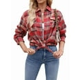 thumbnail image 2 of Womens Classic Button Down Plaid Flannel Shirts Long Sleeve Oversized Casual Business Blouse Tops Red & Khaki S, 2 of 9