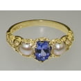 thumbnail image 6 of LBG British Made 18k Yellow Gold Natural Tanzanite & Cultured Pearl Womens Trilogy Ring - 33 size options - Sizes 4 to 12 Available, 6 of 7