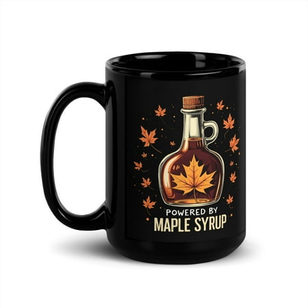 

Maple Tree Tapping Sugaring Black Glossy Mug Powered By Maple Syrup (15 oz)