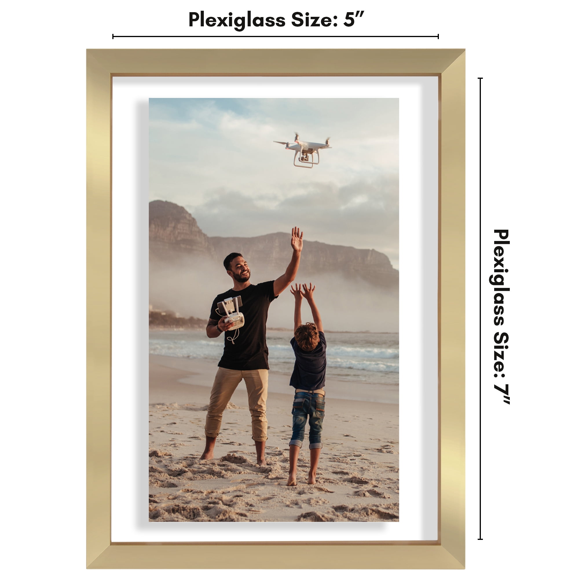Americanflat 5x7 Picture Frame with Shatter-Resistant Glass Aluminum Floating Display Photo Signature - Gold