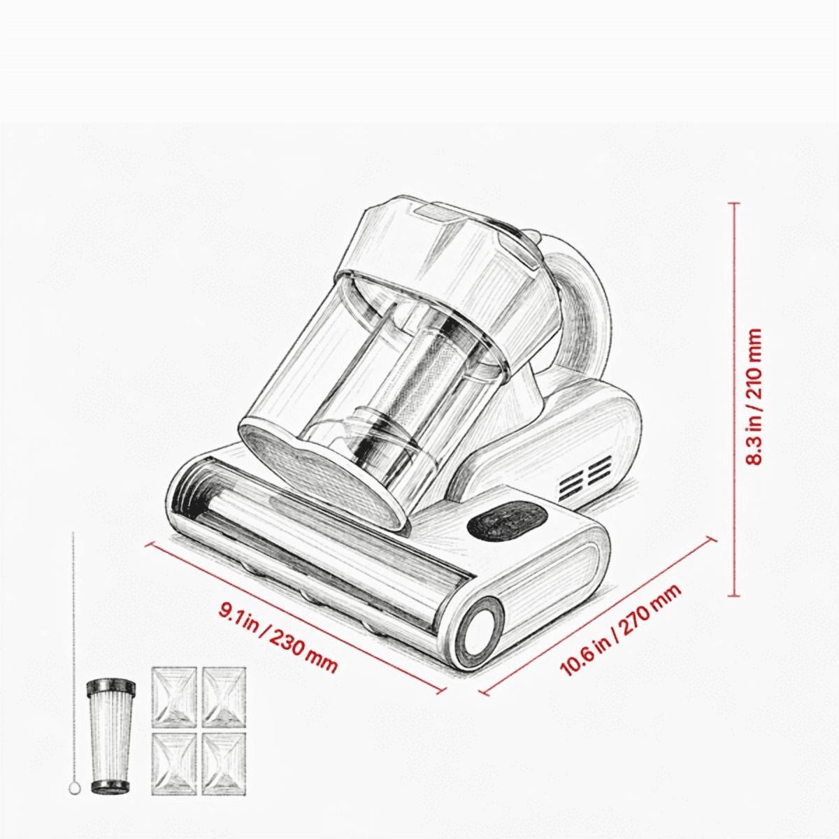 550W Mattress Vacuum Cleaner, 18KPa Suction with Dual Dust Bin, HEPA Filter, UV-C & Heating, Corded Handheld for Bed & Sofa, White