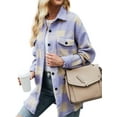 thumbnail image 2 of Women's Sherpa Lined Fleece Flannel Plaid Shirt Jacket Button-down Color Block Long Sleeve Lapel Outerwear with Pockets, 2 of 7