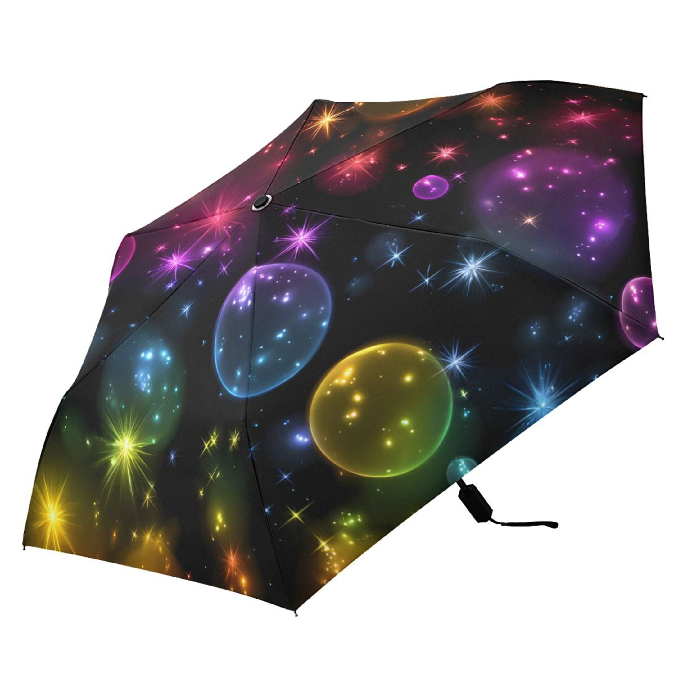 Rainbow Colored Bubbles All Weather Umbrella Triple Folding Parasol 6 Ribs UV Protection Portable
